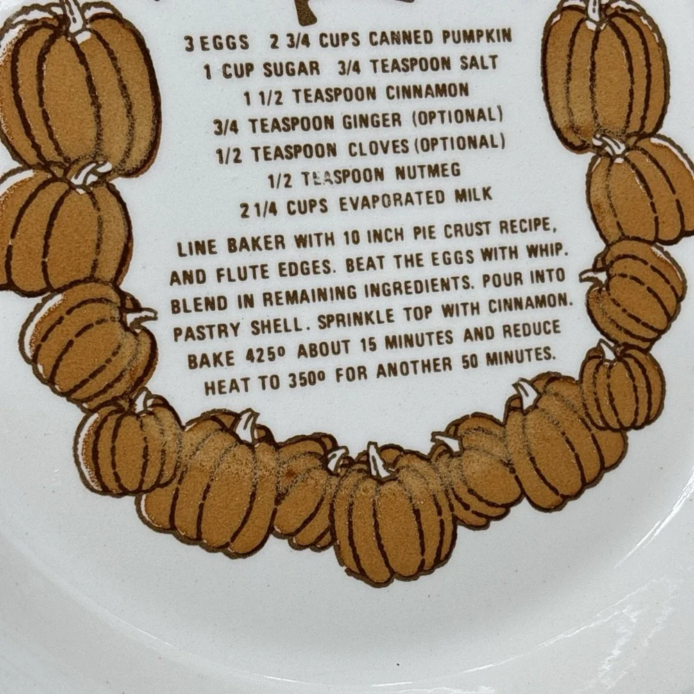 Vintage 1983 Royal China Country Harvest Pumpkin Pie Recipe Baking Dish - USA